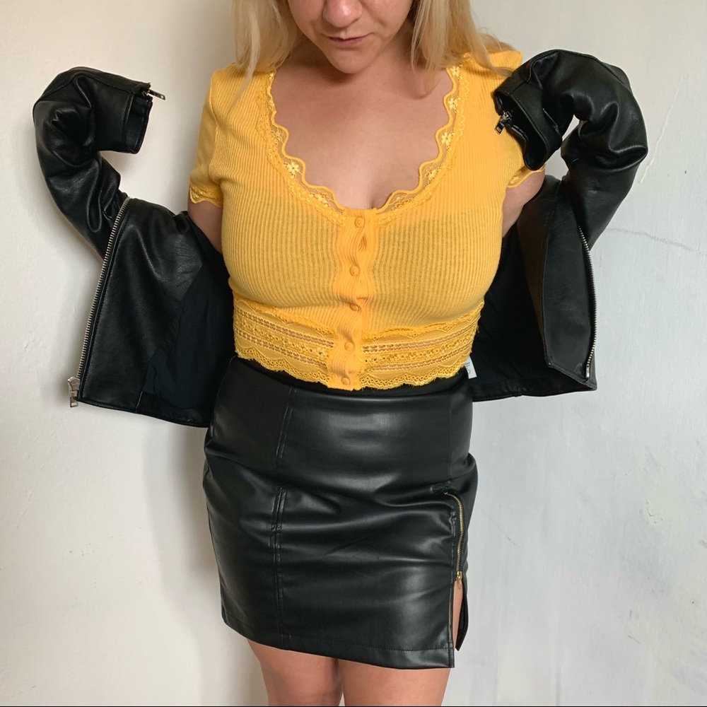 Vibrant Yellow Lace Trim Crop Top